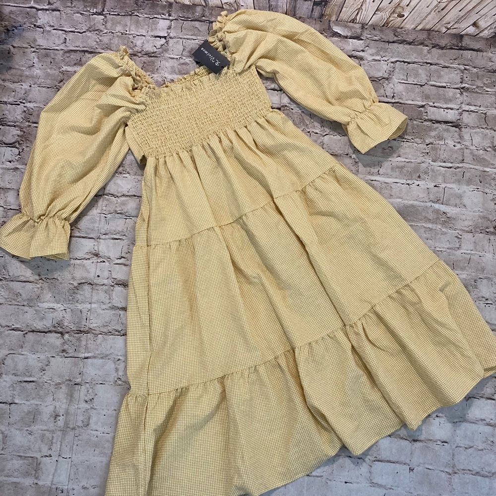 R. Vivimos call Dunn puff sleeve plaid BoHo dress